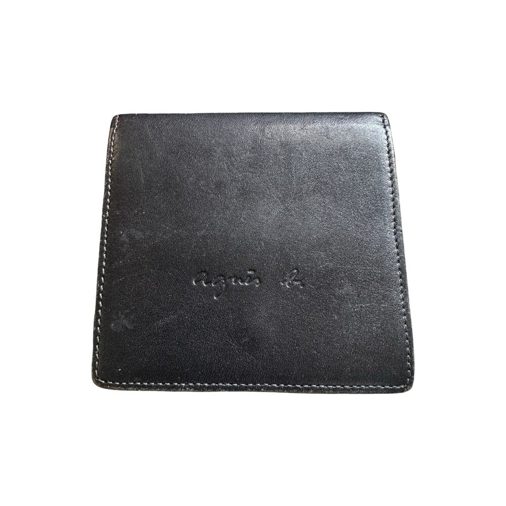 agnes b. Trifold Black Leather Compact Luxury Wallet Good Condition